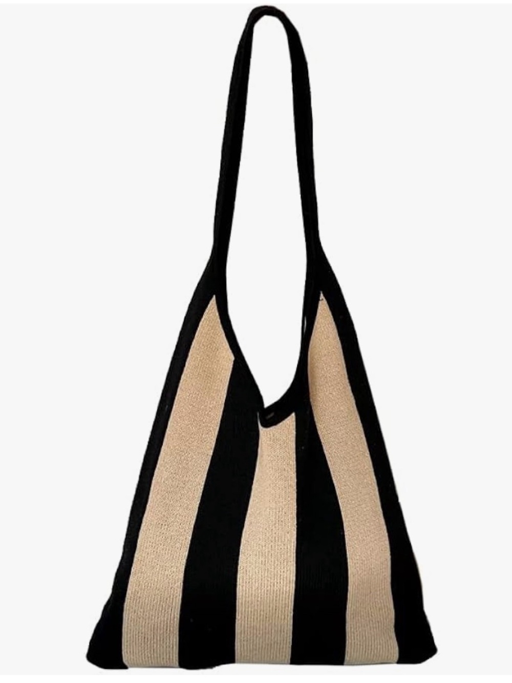 Black and Beige Striped Knit Shoulder Bag - Women Slouchy Aesthetic Shopping Bag